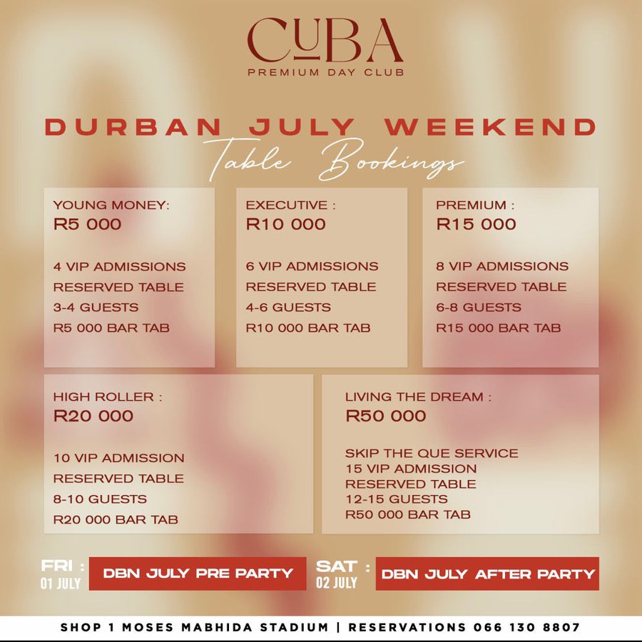 _itskayboo's tweet photo. Ready for the weekend ? invading @cuba_durban itβs gonna be a vibe
π- @cuba_durban
π- 1st July 2022
π - 066 130 8807
All thanks to @CliffordMP
#LocalmanPrePartyCUBA https://t.co/ygyS8XbGTh