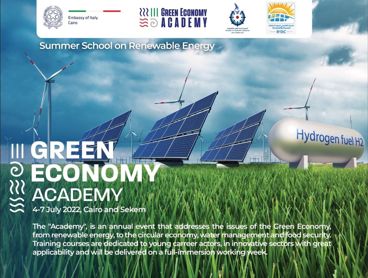 📢 The Embassy of Italy to Egypt, in collaboration with the Egyptian Academy of Science, Technology and Research, will hold a summer school dedicated to renewable energy and dedicated to young career actors in innovative sectors!

📅 Date: 4-7 July 2022
🔗 cutt.ly/6KMqE2z