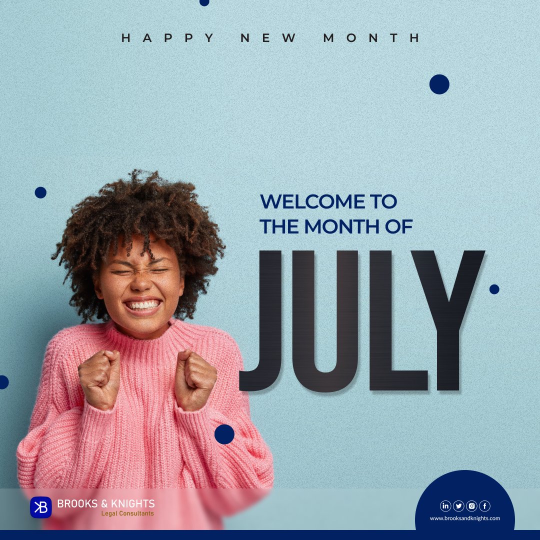 Brooks_Knights's tweet photo. We wish all our esteemed clients and friends a wonderful next half of the year.
Happy New Month!

#july2022 #happynewmonth https://t.co/QUKvKQ6fbs