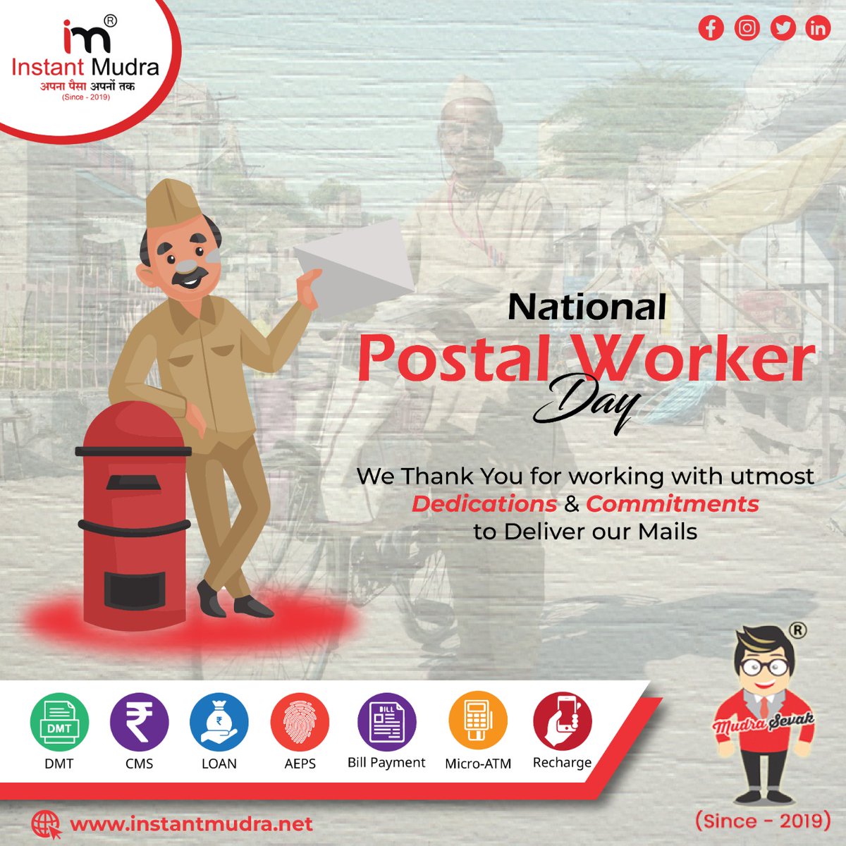 MudraInstant's tweet photo. We Thank You for working with utmost Dedications & Commitments to Deliver our Mails...
#postalworker #smartcollect #aeps #moneytransfer #aadhaarpay #billpayments #instantmudra #financialtechnology #matm #mpos #fintechinnovation #insuranceindustry.. https://t.co/5QQvz2ButG