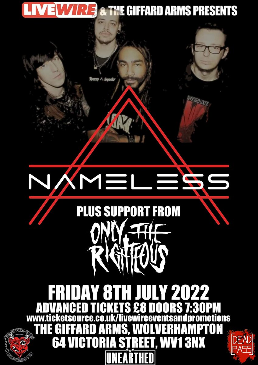 Wolverhampton it's time for us to make some noise! Show on the 8th of July with Only The Righteous. It's gonna be good.

#metal #alternative #numetal #kerrang #planetrock #metalhammer #korn #slipknot #sevendust #WOLVERHAMPTON #unearthedmusic