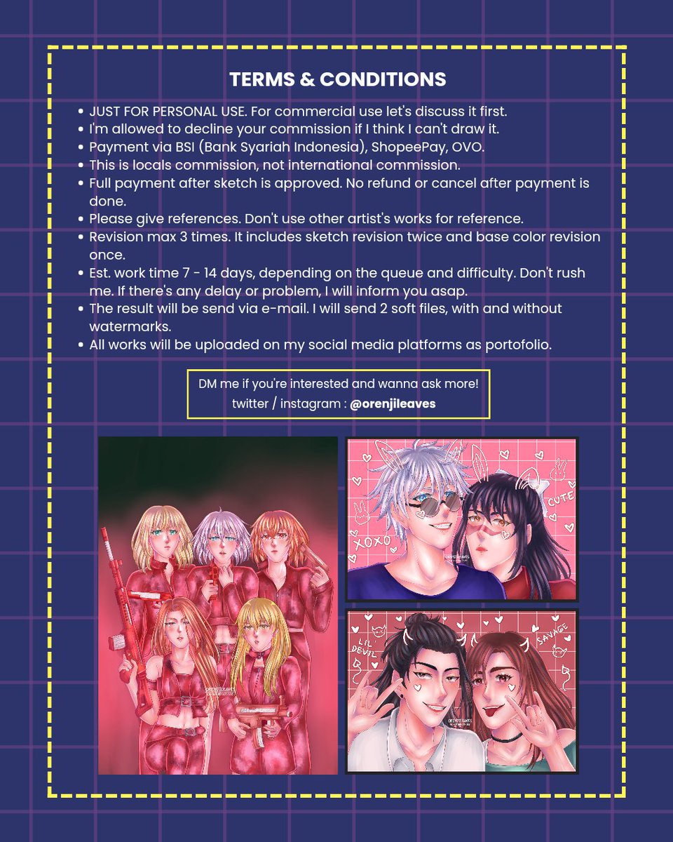 ifaiaskyou's tweet photo. [RT and likes are really appreciated 🍀]

halo!! aku Open Commission nih!!

Buat sekarang aku cuma buka untuk 2 slot aja. Kalau ada yang berminat atau pengen tanya tanya bisa langsung DM aja ya! 💌 Thank you! 🍊

sample lain bisa liat di https://t.co/GcE18re9Nn https://t.co/xDEkOdORaE