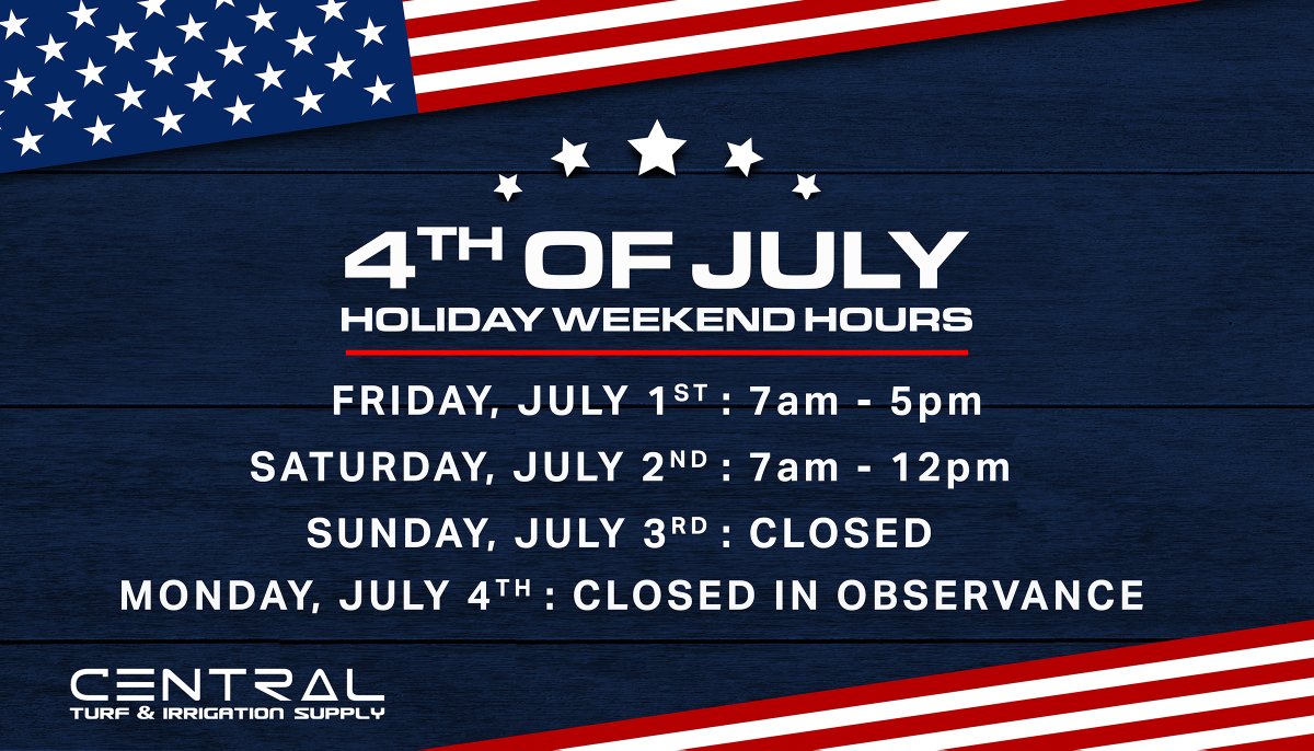 centraltpros's tweet photo. Wishing our customers and team a safe and healthy 4th Of July Weekend! Our Holiday Weekend Hours:
Friday: 7am - 5pm
Saturday: 7am - 12pm
Sunday: Closed
Monday: Closed In Observance Of July 4th https://t.co/fUxngqKR7C