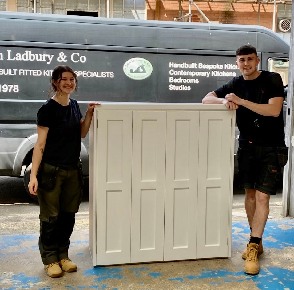 Two great assets to our bespoke furniture team! The lovely Stephanie and the err... equally lovely Joe! Happy Friday. #ff #bespokfurniture #johnladbury #handmadewithlove  #hertfordkitchens #londonkitchens #teamplayers #beautifulkitchens #kitchendesign #interiors #dreamkitchen