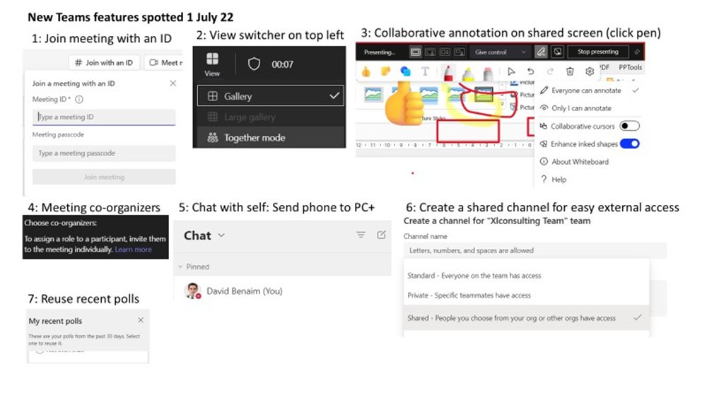 DaveBenaim's tweet image. New #Teams features: Wow! I just spotted 7 new #Teams features this week (most today)! My favourites are #SharedChannels released over a year after the announcement, the ability to reuse poll questions and collaborative annotation.