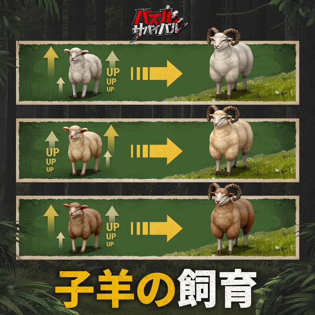 37games_pnsjp's tweet photo. #パズサバ #子羊の飼育
🥰避難所に可愛い子羊たちが現れました！
子羊たちを引き取って、他の指揮官様に世話してもらいましょう！
🐑子羊たちのレベルアップが速くなりますよ！
早速ゲームをスタートして体験しましょう！
🎁本文をRTすると、抽選で20名様にゲームパックをプレゼント！ https://t.co/JYLLKeD7bW