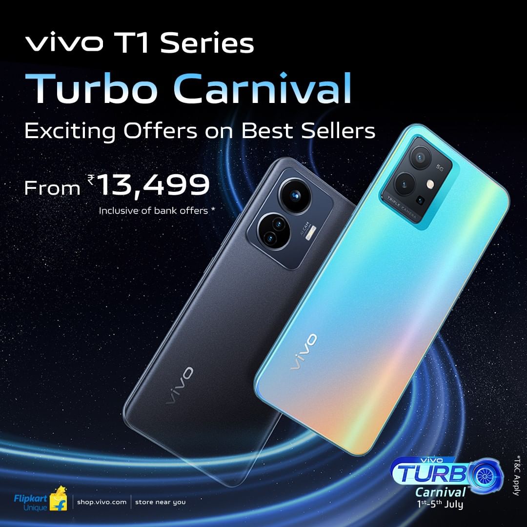 vivo_mumbai's tweet photo. Get ready for a Turbo charged offer. The Turbo Carnival is now live. Head on over to Flipkart to experience the Turbo World for yourself.
Buy Now: https://t.co/jB4A7dyVil
#GetSetTurbo #vivoT1 44W
#vivoT1 5G #vivoT1Pro #vivo #vivoIndiaMumbai https://t.co/gk1thjTbGT