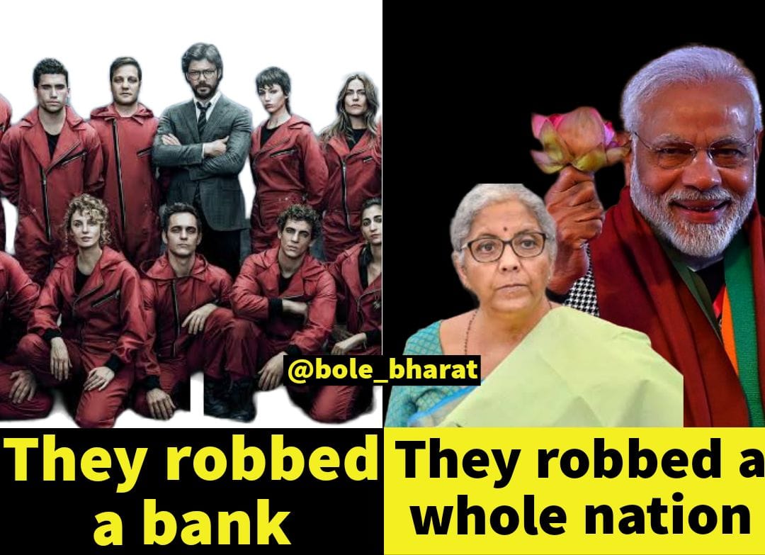 And they robbed the whole nation... #5YearsOfGSTMess #GST #MoneyHeist #Modi #NirmalaSitharaman #GabbarSinghTax