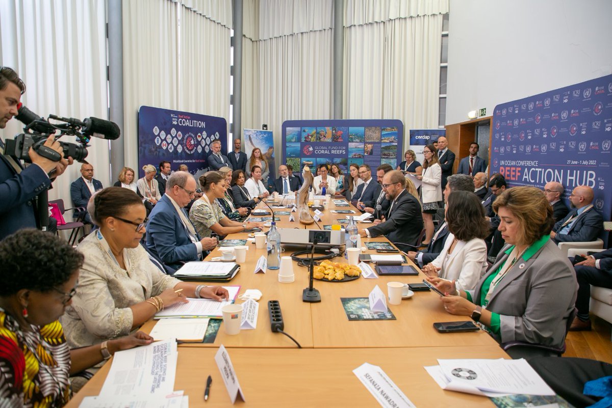 At the #UNOceanConference I was pleased to engage with leaders driving action #ForCoral, including H.S.H. Prince Albert II of Monaco and HRH Crown Princess Victoria of Sweden, at the @ICRI_Coral_Reef event to learn about their 2021-2024 Plan of Action.