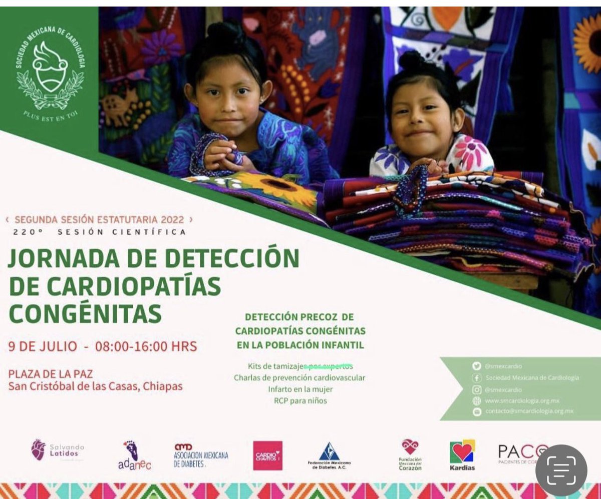 Jorge Cossio-Aranda FACC FESC FSIAC (@cosjor) on Twitter photo Chiapas primer lugar niños con Cardiopatías Congénitas y lisosomales <a href="/smexcardiologia/">Sociedad Mexicana de Cardiología</a> en #SanCristobalDeLasCasas gran jornada detección <a href="/m_graillet/">Lourdes M. Figueiras-Graillet</a> evento científico 8 y 9 julio <a href="/jlcsocime_julio/">Julio Lopez Cuellar</a> <a href="/alexariasmx20/">Alexandra Arias</a> <a href="/AntonioJordanR/">Antonio Jordán</a> <a href="/RadioFormulaMex/">Radio Formula</a> <a href="/CruzRoja_MX/">Cruz Roja Mexicana IAP</a> Chiapas primer lugar niños con Cardiopatías Congénitas y lisosomales <a href="/smexcardiologia/">Sociedad Mexicana de Cardiología</a> en #SanCristobalDeLasCasas gran jornada detección <a href="/m_graillet/">Lourdes M. Figueiras-Graillet</a> evento científico 8 y 9 julio <a href="/jlcsocime_julio/">Julio Lopez Cuellar</a> <a href="/alexariasmx20/">Alexandra Arias</a> <a href="/AntonioJordanR/">Antonio Jordán</a> <a href="/RadioFormulaMex/">Radio Formula</a> <a href="/CruzRoja_MX/">Cruz Roja Mexicana IAP</a>