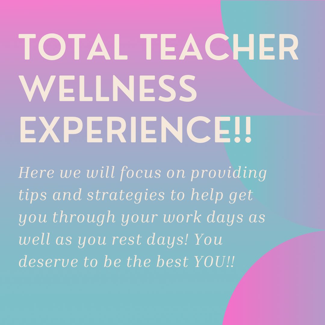 In recognition of teachers still persevering post pandemic, I decided to encourage teachers that want to do more for their own health and wellness.   The Total Teacher Wellness Experience can be found on FB and IG. I will share some things periodically to Twitter. Like and follow