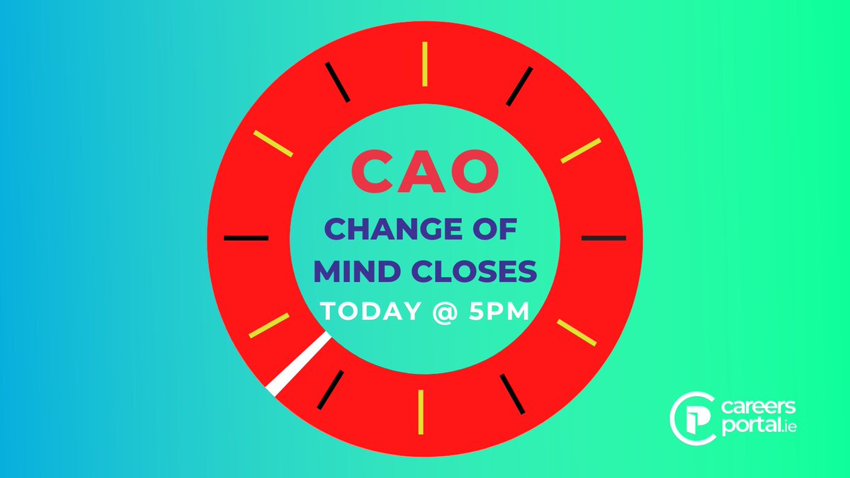 ‼️Important‼️

🚨Today at 5PM CAO Change of Mind is closing🚨

Don't leave it till the last minute and make sure you have all your options covered.

Use this link to explore all of the Level 6, 7 &amp; 8 Courses available across Ireland🔗 bit.ly/2MfqPAQ

#CAO #CAO2022