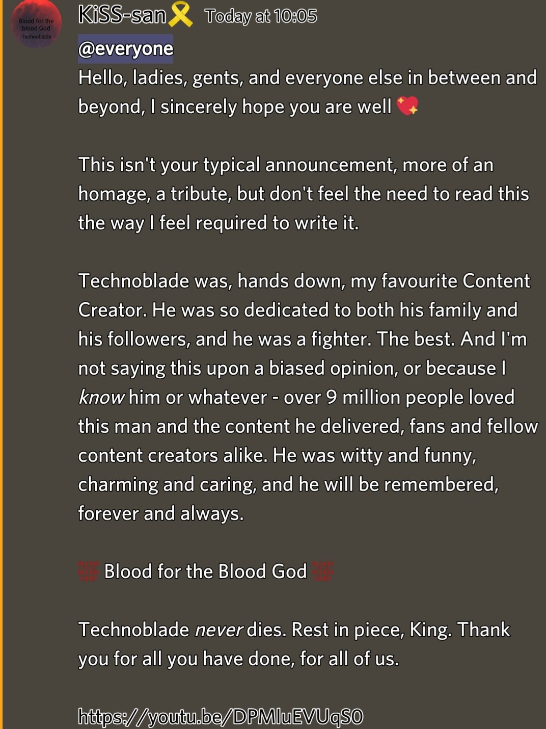 Technoblade never dies spelled out in his writing. Rest well