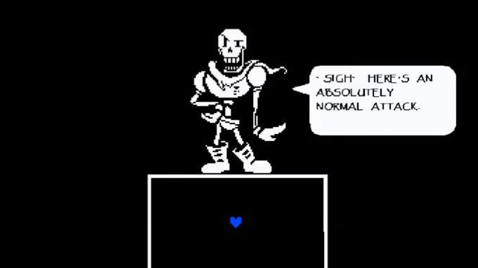 Sans' special attack is literally nothing and his last regular attack is extremely hard to dodge.......
Papyrus doesn't get to use his special attack (so it's technically nothing) and his last regular attack is the hardest to dodge in his battle.....
I'm crying..............,,,.. 