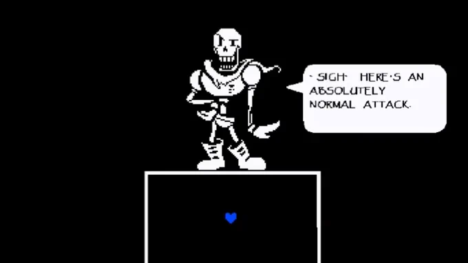 Sans' special attack is literally nothing and his last regular attack is extremely hard to dodge.......
Papyrus doesn't get to use his special attack (so it's technically nothing) and his last regular attack is the hardest to dodge in his battle.....
I'm crying..............,,,.. 
