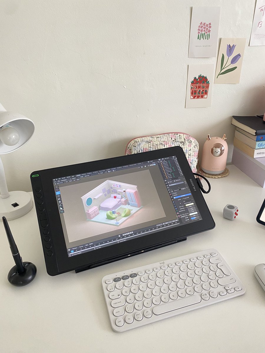 Current mini project of a cute pastel themed room based of my Pinterest feed 🤍 (unfinished) - #blendercommunity #3dart #desksetup #artistdesk #deskspace #artwork