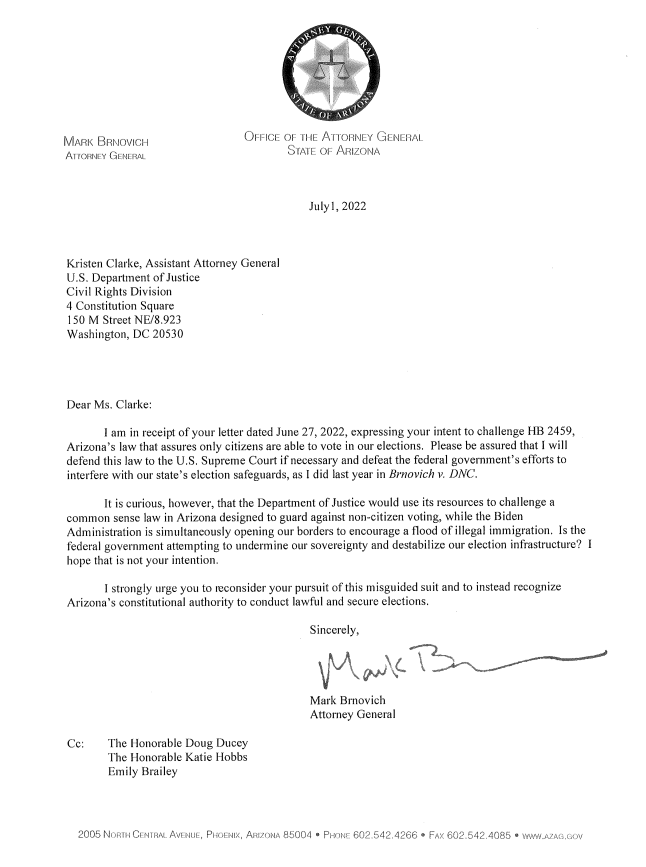 After Biden invites millions to illegally enter our country, his DOJ  is challenging Arizona’s law to ensure only citizens can vote.
Alas the clouds part to show the true sky. We’ll see you in court!