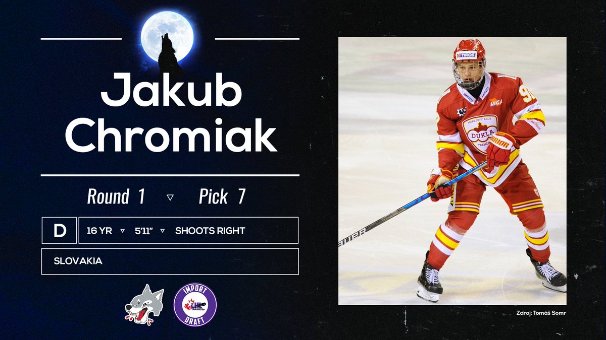 The Wolves 🐺 are proud to select Defenceman, Jakub Chromiak from HK Dukla Trenčín with the 7th overall pick in the 2022 #CHLImportDraft!

Welcome to the Pack Jakub! Get #Readytorun🐾   
👉 sudburywolves.com/article/2022-c…