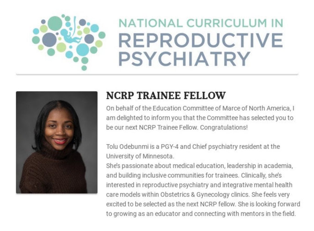 I am beyond excited to be selected as the next NCRP Fellow <a href="/Marcenortham/">Marce of North America</a> 
#ReproductivePsychiatry #NCRP #MONA