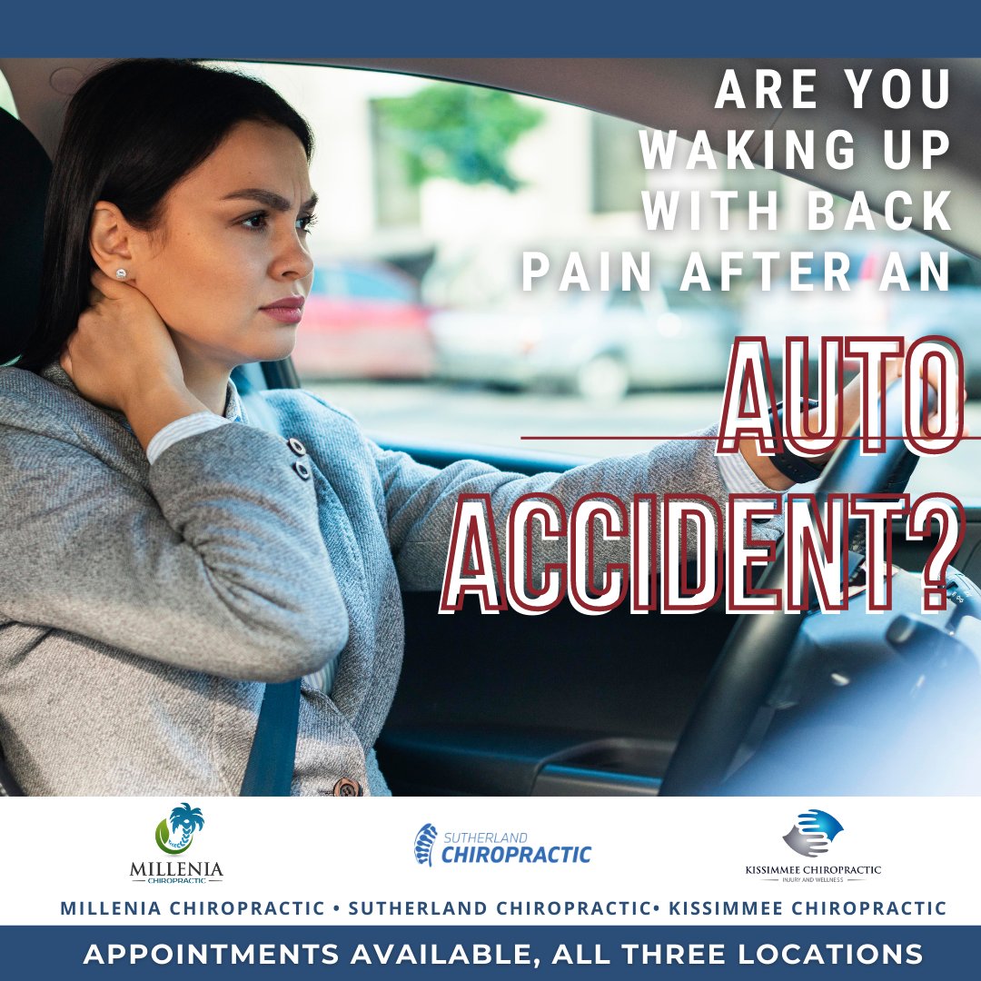 Kissimmee_Chiro's tweet photo. When it comes to auto injuries, such as whiplash or herniated discs, recovery could take months. Don’t ignore your injury; address it with a chiropractic adjustment. Schedule an appointment with Dr. Sutherland and we will work with you to drastically reduce your recovery time. https://t.co/B2SU74SIb2