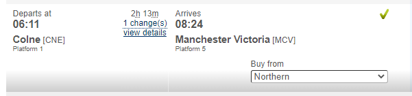 zakshoesmith's tweet image. Just checking out a rail commute option from Colne to Manchester.  This service to arrive at about 8:30 in the morning travels at about 17mph and takes two hours to go a distance of 35 miles.  @Andrew4Pendle