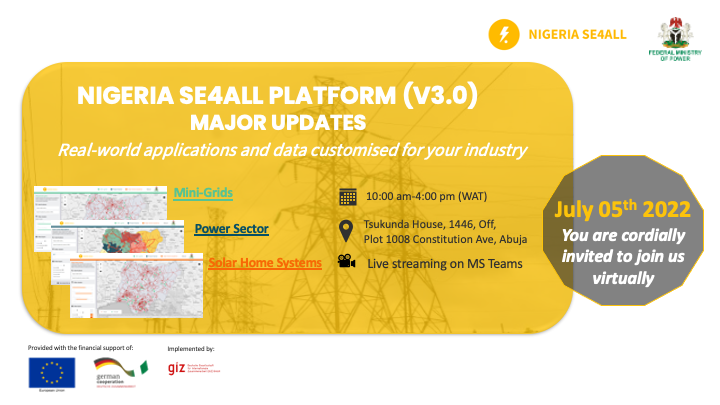 nigeriase4all's tweet photo. 🚨Event alert: the official launch event for our NIGERIA SE4ALL platform V3.0 will be hosted next Tuesday in Abuja. Join us in celebration of this key milestone via live streaming!
📅10am-4pm, 5 July
📺 https://t.co/BO0gcviGV6
@nesp_nigeria #energytuesday #sdg7 https://t.co/kwvsa3fUfg