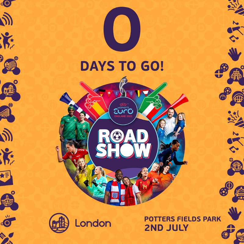 #WEURO22 | It's here! Today the Raodshow has arrived in London!

Join us at Potters Fields Park, SE1 2UD from 10am.

See the trophy, take part in interactive sessions and much more.

Free entry, 1️⃣ day only