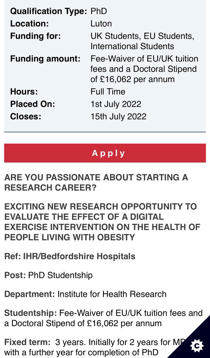 gurchrandhawa's tweet photo. Fantastic fully funded PhD Studentship opportunity thanks to funding from @BHN_Charity @uniofbeds to evaluate @EXiTherapeutics for people living with obesity https://t.co/3Celbnsi1W @LandDHospital @bedfordhospital @ADPHUK @pubhealthjobsuk @phdjobs @ObesitySociety @dr_pappas https://t.co/fiYivtRlBl
