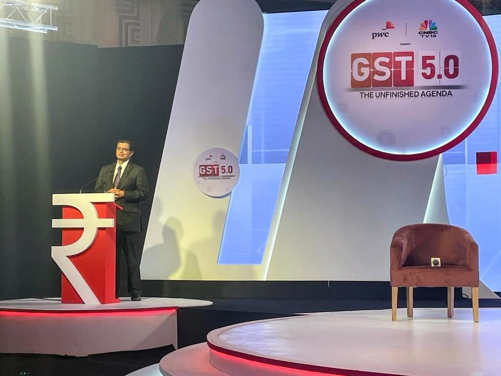 PwC_IN's tweet photo. It is great to see consensus in views of industry champions and policy makers around recommendations to strengthen the potential of #GST as a true enabler. Here’s a sneak preview of the engaging session from our event ‘GST 5.0:The Unfinished agenda’, with @CNBCTV18News #GSTat5 https://t.co/TV8ooGqM2h