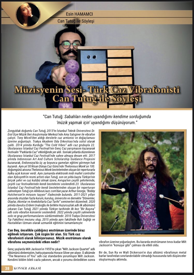 Caz vibrafonisti Can Tutuğ ile keyifli bir sohbet gerçekleştirdik. Konser Arkası dergisinin Temmuz sayısı için; konserarkasi.com/dergi-temmuz-2… 
<a href="/CanTutugVibes/">Can Tutuğ</a> <a href="/KONSER_ARKASI/">🎶 KONSER ARKASI 🎶</a> <a href="/_KAMMANAGEMENT_/">KAM MANAGEMENT</a>