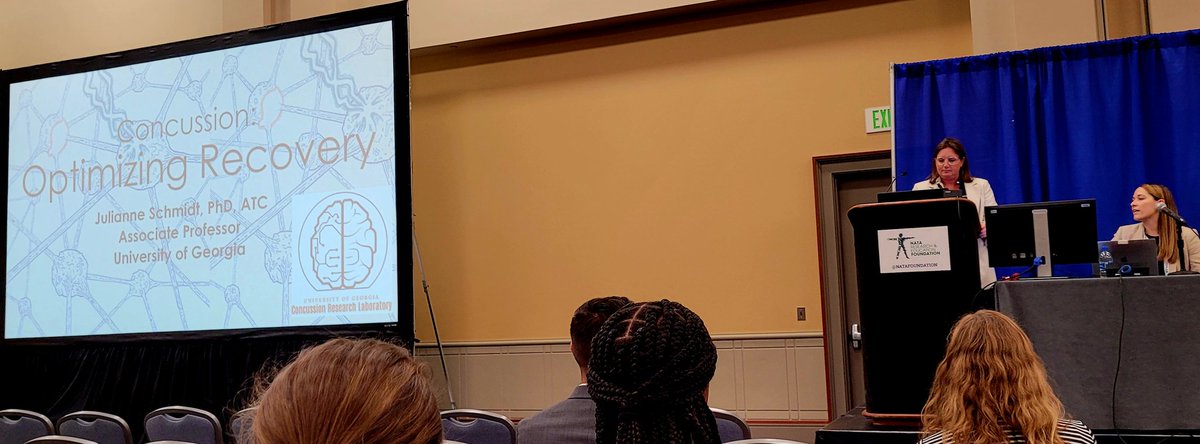 Saving the best for last. <a href="/UGAconcussion/">UGAconcussion</a> 's <a href="/JDSchmitty/">Julianne Schmidt</a> kicking off one of the remaining #NATA2022 Free Comm sessions addressing optimizing recovery from #sport #concussion.