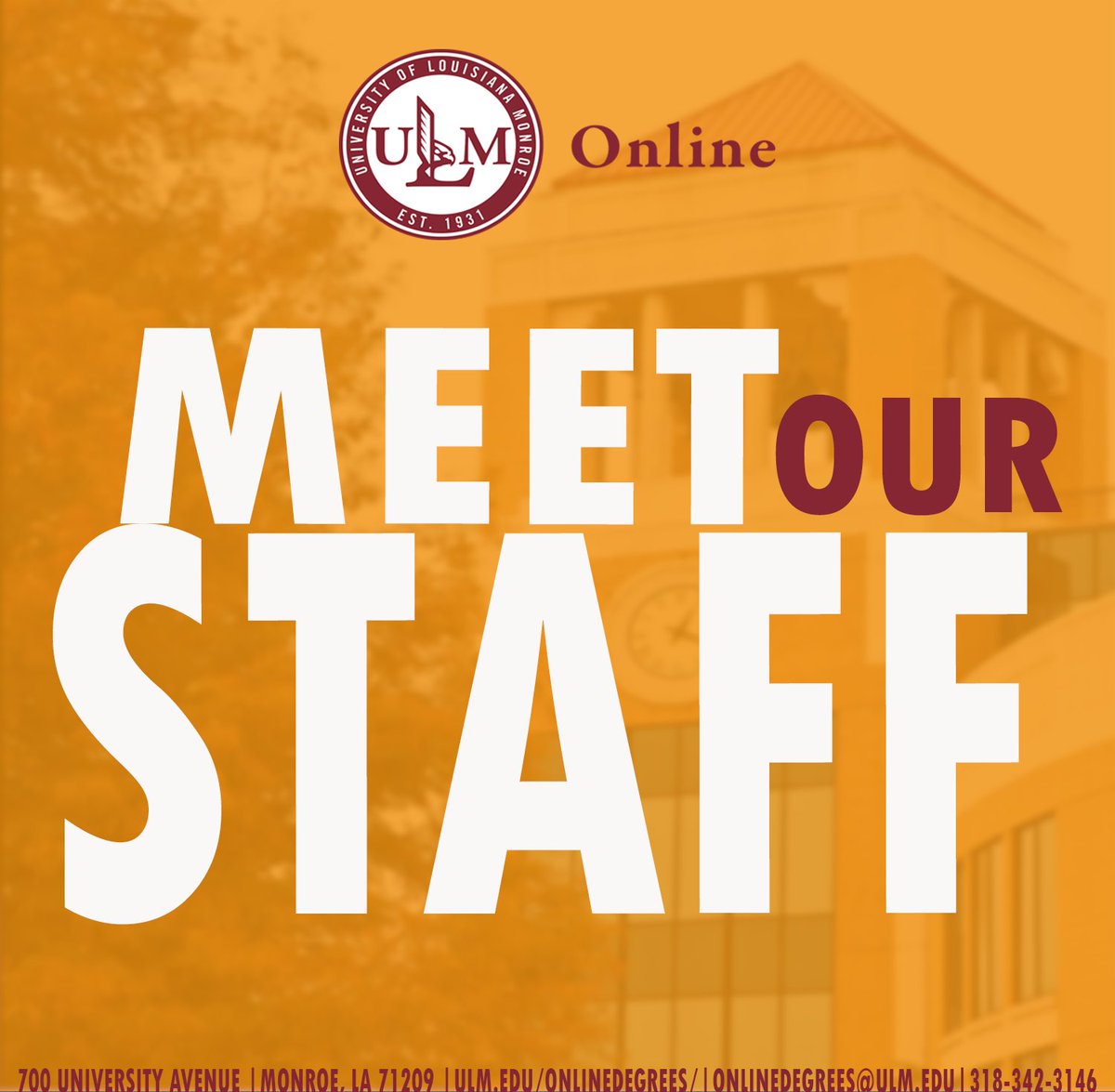 MEET OUR STAFF! Over the next few weeks, we will be posting our amazing ULM Online staff!!
#ulm #ulmonline #universityoflouisianamonroe #education