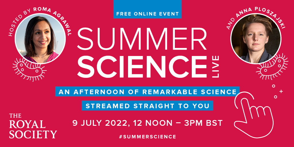 royalsociety's tweet photo. Want to join in the #SummerScience excitement but can't make it to the Royal Society? Join award-winning engineers and communicators @AnnaPloszajski & @RomaTheEngineer for #SummerScienceLive and an afternoon of remarkable science streamed straight to you: https://t.co/JEEX2NugCq https://t.co/crlgjp6MiX