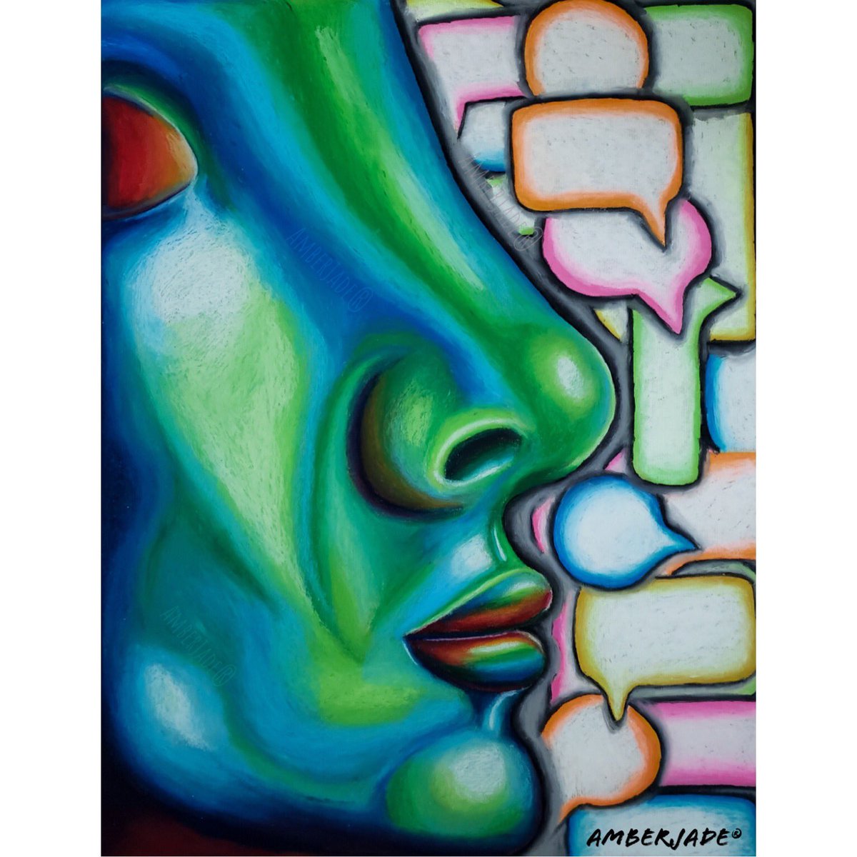ArtistAmberJade's tweet photo. “Nosey” #FridayVibes #pastelpainting @crayola #artist #AmberJade #uniquelymyway #neon #expressionism #oilpastel #pastelart https://t.co/1Er4aGO4YZ