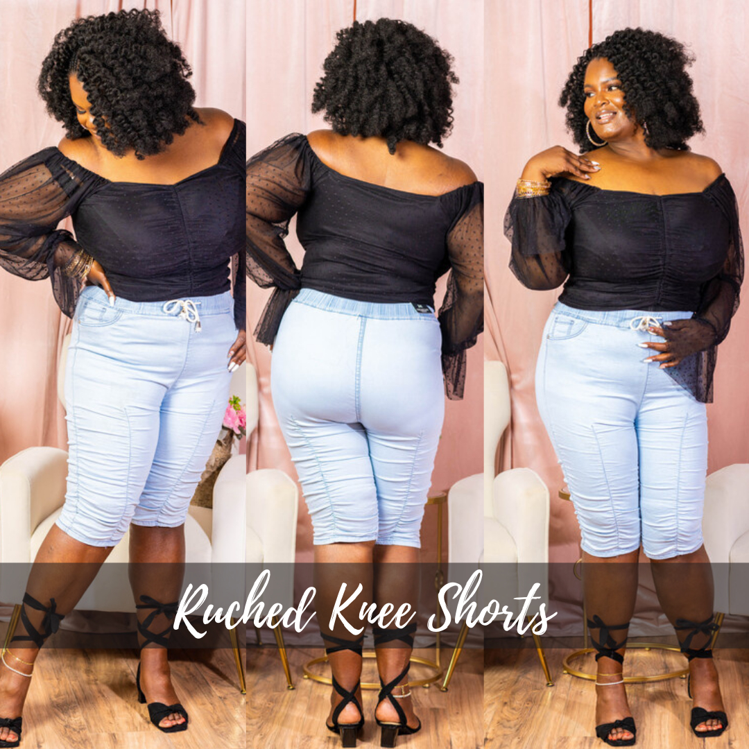 LyfeStylzplus's tweet photo. WELCOME TO JULY BEAUTIES! 

Sometimes the occasion calls for a casual but #dressed look. Our Ruched Knee Shorts are giving just that. We have several different blouses that would serve this look but we opted for an off shoulder chic look in our Dolled Up blouse. The entire look i https://t.co/w6PbeXWPTs