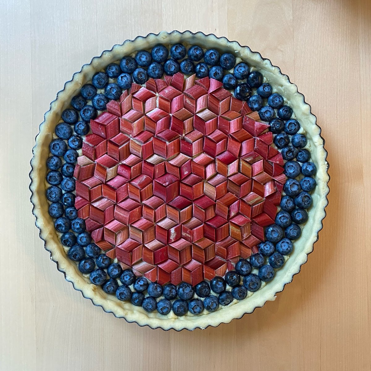 Our latest baking project. 

Rhubarb-blueberry frangipane tart.