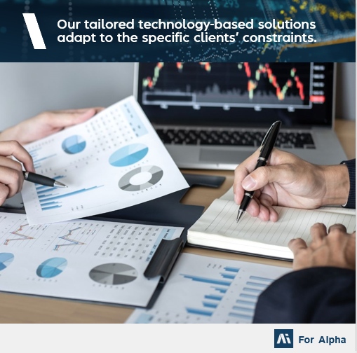 Our tailored technology-based solutions adapt to the specific clients’ constraints. 

We leverage our technology to co-develop custom-made solutions with investment professionals based on their expertise in specific asset classes. 

🌐 aiforalpha.com