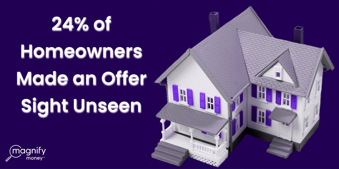 magnify_money's tweet photo. The current climate has buyers making offers on homes without even seeing them. In fact, nearly half of buyers in the past two years (47%) have done this, according to the newest LendingTree survey of more than 1,000 homeowners. https://t.co/Nmef1uYOwC https://t.co/w6ovb822Ww
