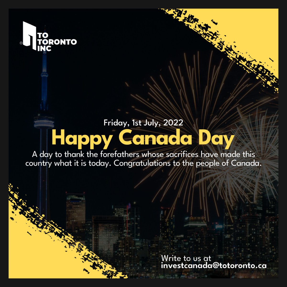 ToTorontoInc1's tweet photo. Wishing you Happy Canada Day. This is a moment to cherish and to always remember the sacrifices made to free Canada.
#HappyCanadaDay2022 #CanadaDay #totorontoinc #canada🍁 #canadavisa #startupcanadavisa #explorecanada🍁 #canadian https://t.co/1G76sbUAQ5