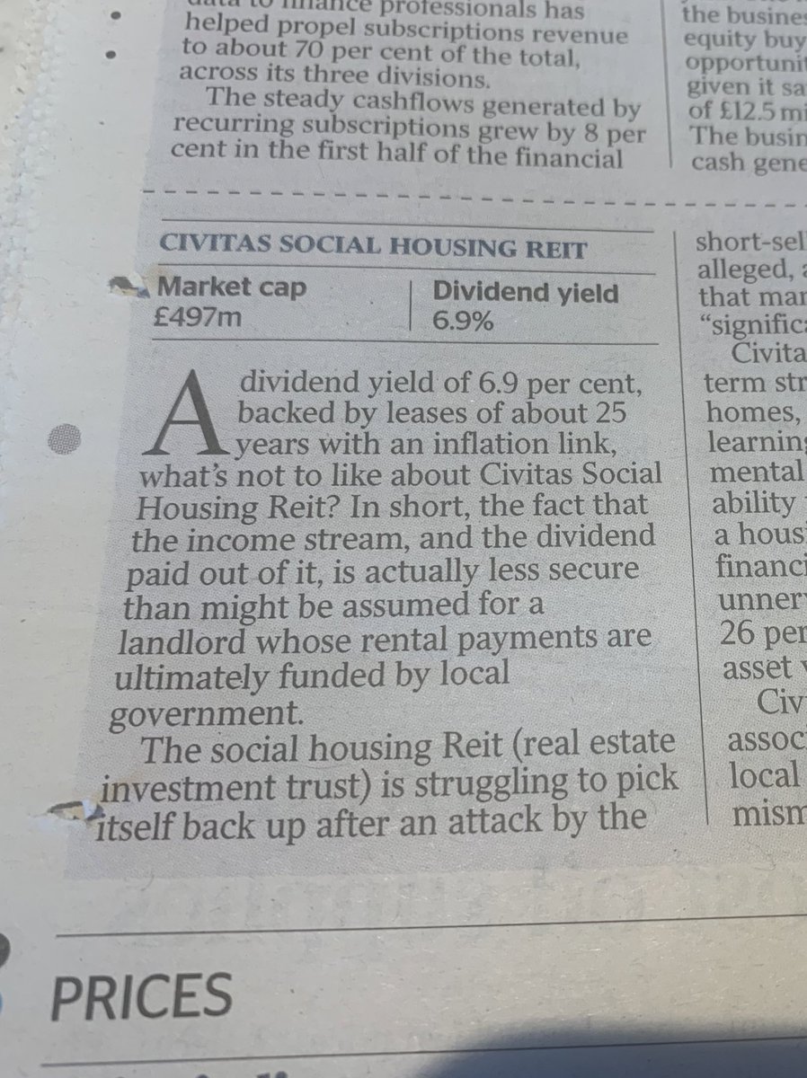A review of the Civitas Social Housing REIT in todays <a href="/thetimes/">The Times and The Sunday Times</a> - a very perceptive (and accurate) assessment.