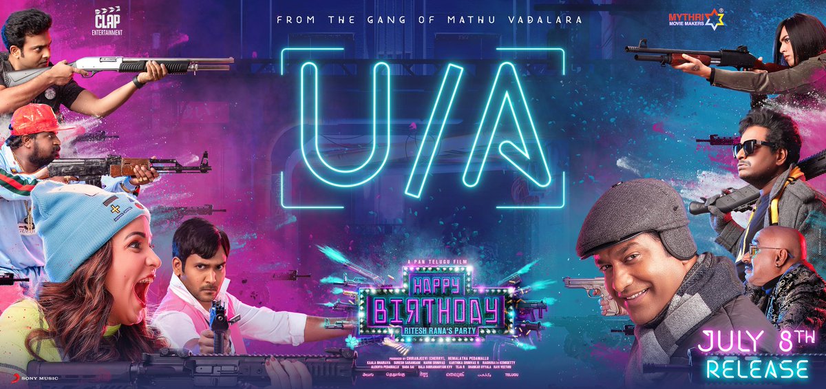 #HappyBirthday party ki andharu aahvanitule 🥳

#HBDMovie certified with U/A

Grand Release on July 8th 💥

#HBDMovieOnJuly8

<a href="/Itslavanya/">Lavanya konidela tripathi</a> <a href="/RiteshRana/">Ritesh Rana</a> <a href="/vennelakishore/">vennela kishore</a> @nareshagastya #Satya <a href="/kaalabhairava7/">Kaala Bhairava</a> @sureshsarangam <a href="/ClapEntrtmnt/">Clap Entertainment</a> <a href="/SonyMusicSouth/">Sony Music South India</a>
