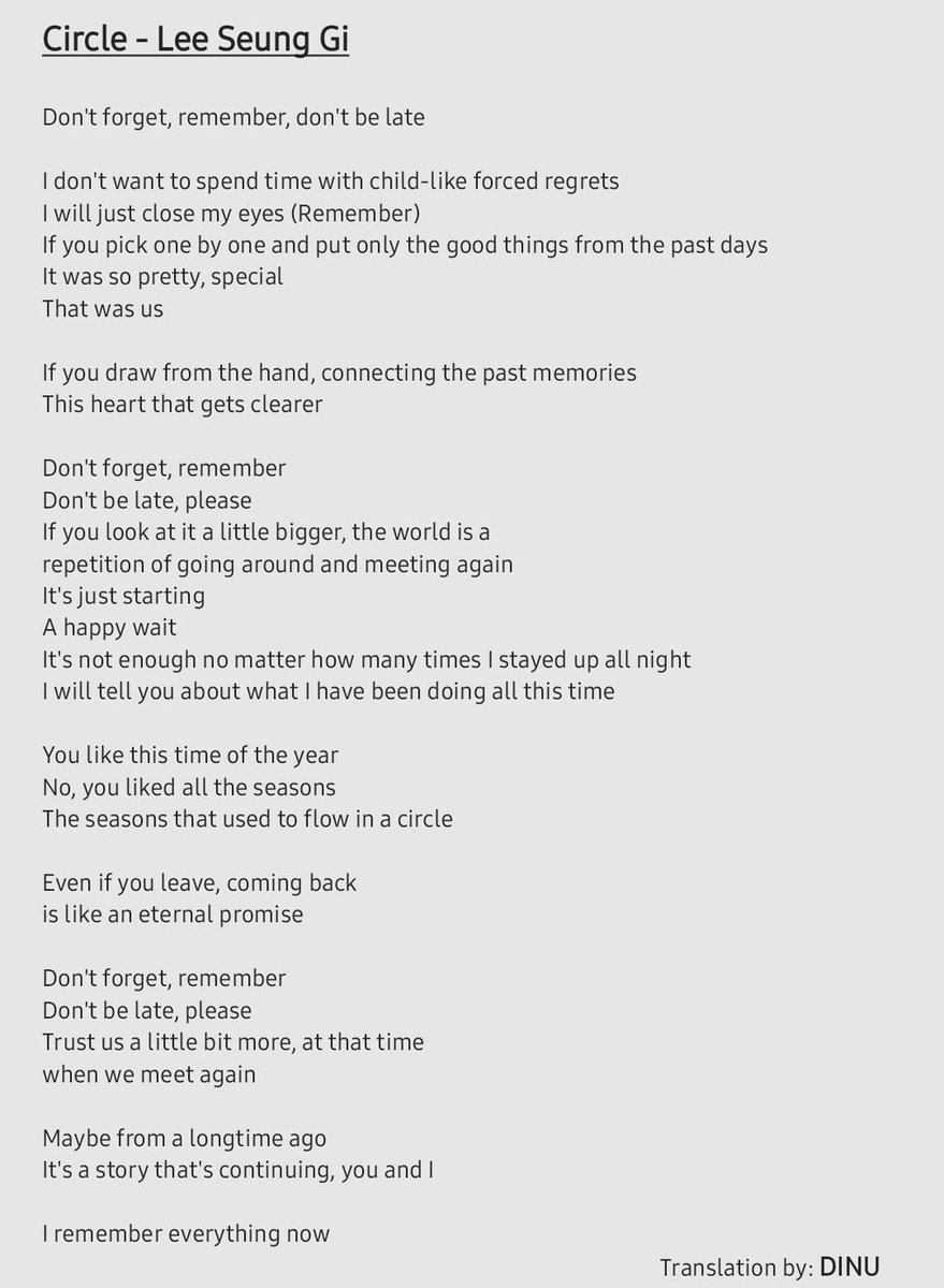 Rough Translation of "Circle" 💕

(Pls understand it's not accurate as I translated it the way I could, but the meaning will be similar 😊)

The meaning of the song is really beautiful 😭 I feel like it's rly a song for airens 🥺

#LeeSeungGi #이승기 
#LeeSeungGixCaptainPlanet