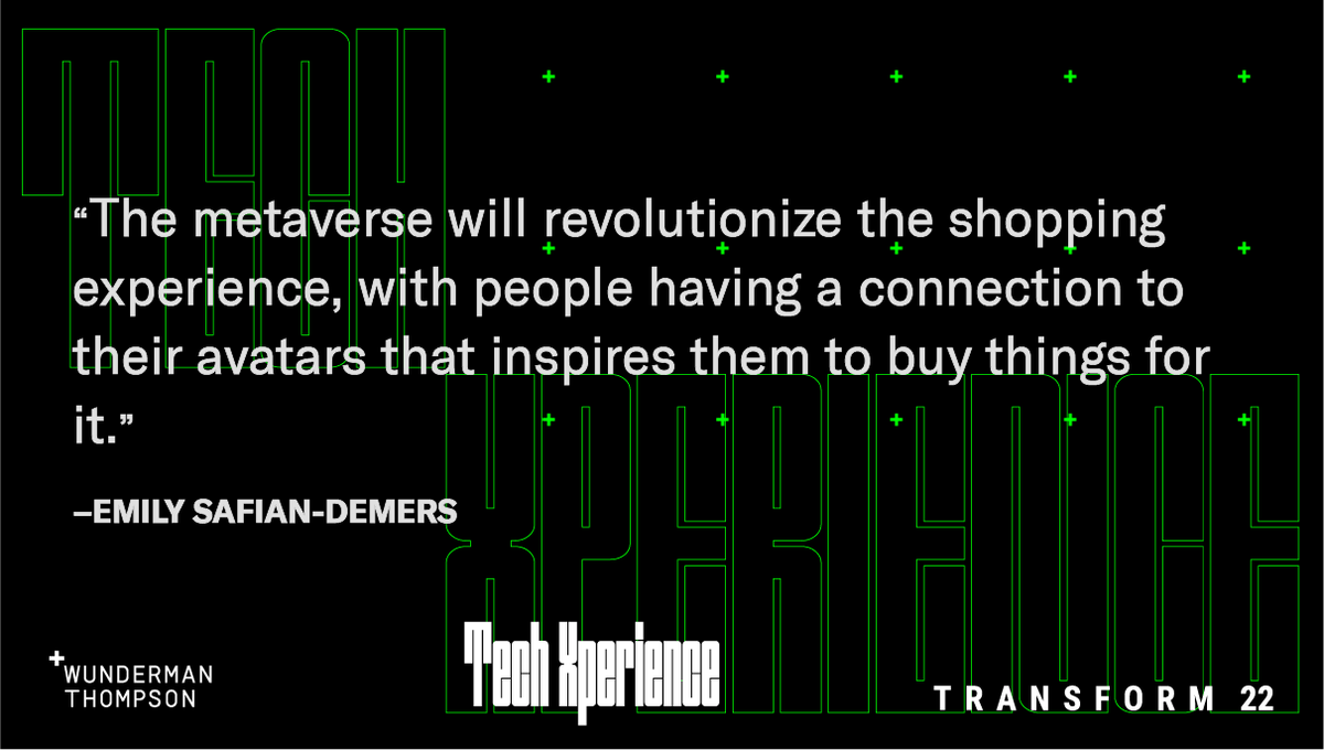 vml_global's tweet photo. Emily Safian-Demers, Senior Trends Analyst, WT NY, talks about next-generation retail and how the metaverse will revolutionize the shopping experience.
.
Transform2022:Tech:Xperience
.
🔗 : https://t.co/UQU2MgWFpb
.
#WunThompson #Transform22 #TechXperience #Metaverse https://t.co/l0RCcq3VEF
