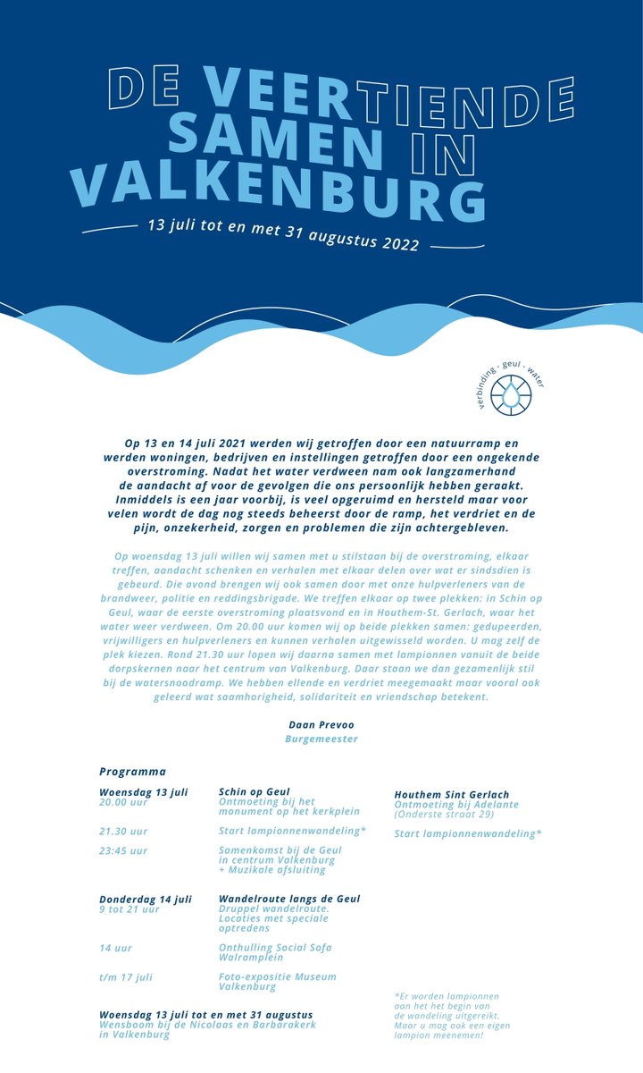 Op woensdag 13 juli willen wij samen stilstaan bij de overstroming van één jaar geleden, elkaar treffen, aandacht schenken en verhalen met elkaar delen over wat er sindsdien is gebeurd. Ben jij erbij?
#herdenking #watersnood