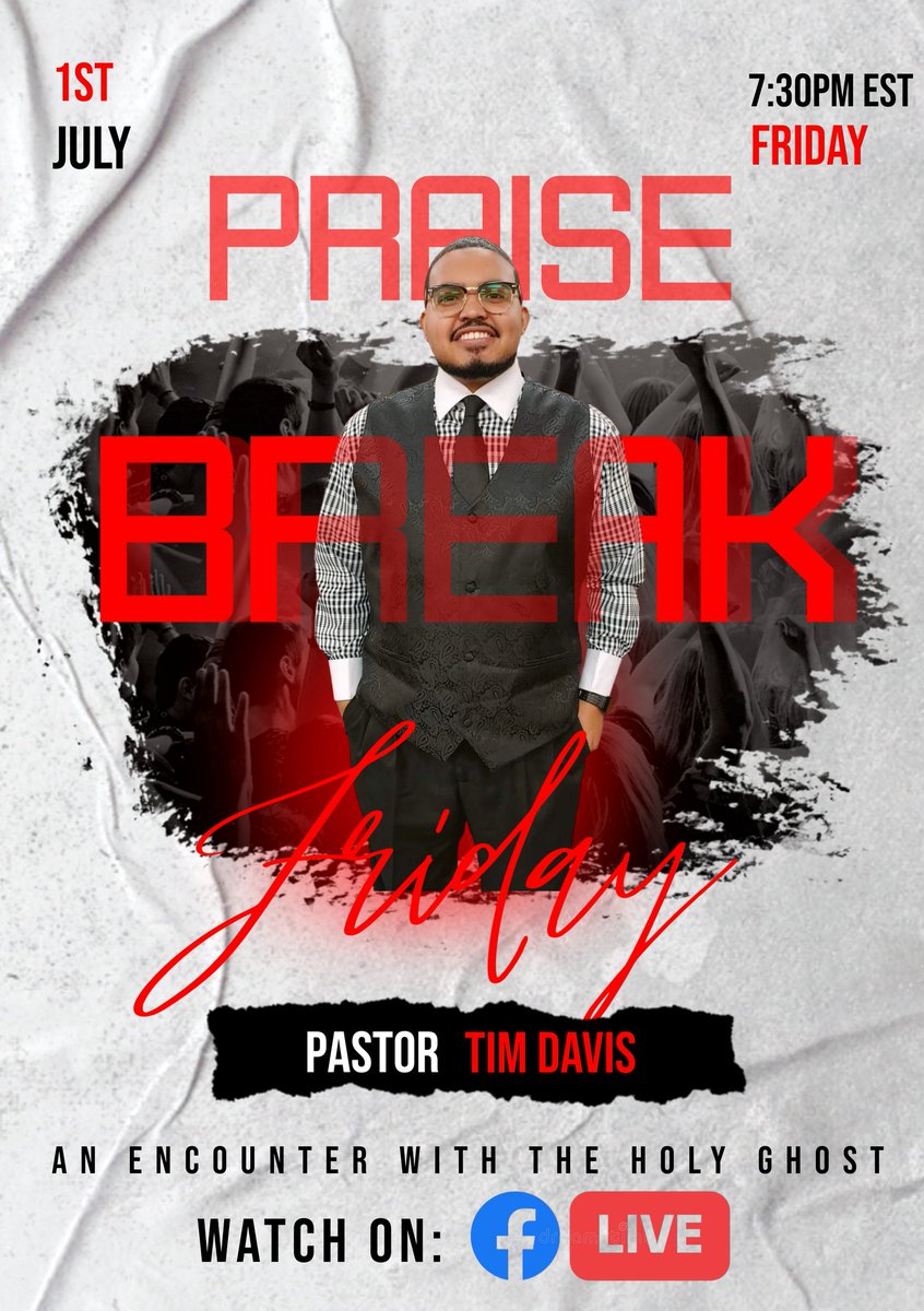 Davist25's tweet photo. Join me tonight at 7:30PM EST for Praise Break Friday on FB Live!!!! This is one that you don't want to miss.... The way the Holy Ghost has been showing up and showing out, there's no telling what's gonna happen tonight!!! https://t.co/twegOKM5Pb