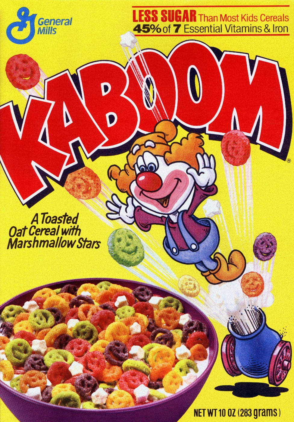 Discontinued Foods! on X: "Kaboom (1969-2010): This circus-themed cereal  featured multi-colored oat cereal pieces shaped like clown faces, along  with marshmallow animals and stars. Although most popular in the 70's and  80's,