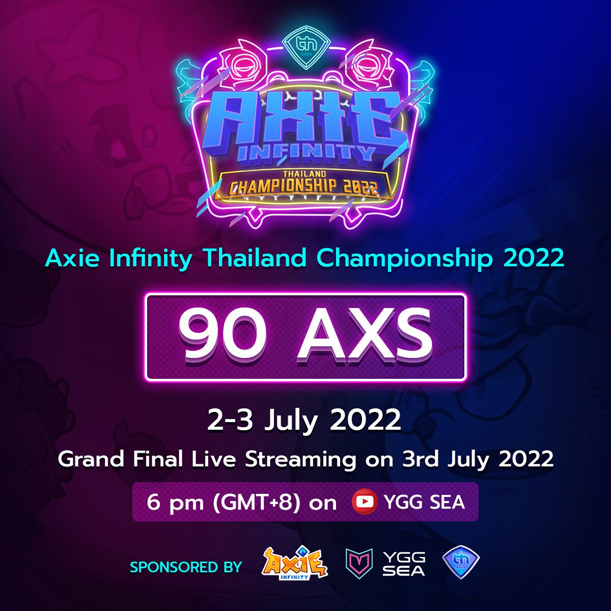RT yggsea: #YGGSEA Thailand is hosting the @AxieInfinity Thailand Championship starting tomorrow from July 2nd to 3rd!  We will be streaming the Grand Final on July 3rd at 6pm GMT+8 🙌  Join us here for the Grand Final: [youtube.com]  #WeAreSEA #WeAreYGG [twitter.com] [pbs.twimg.com]