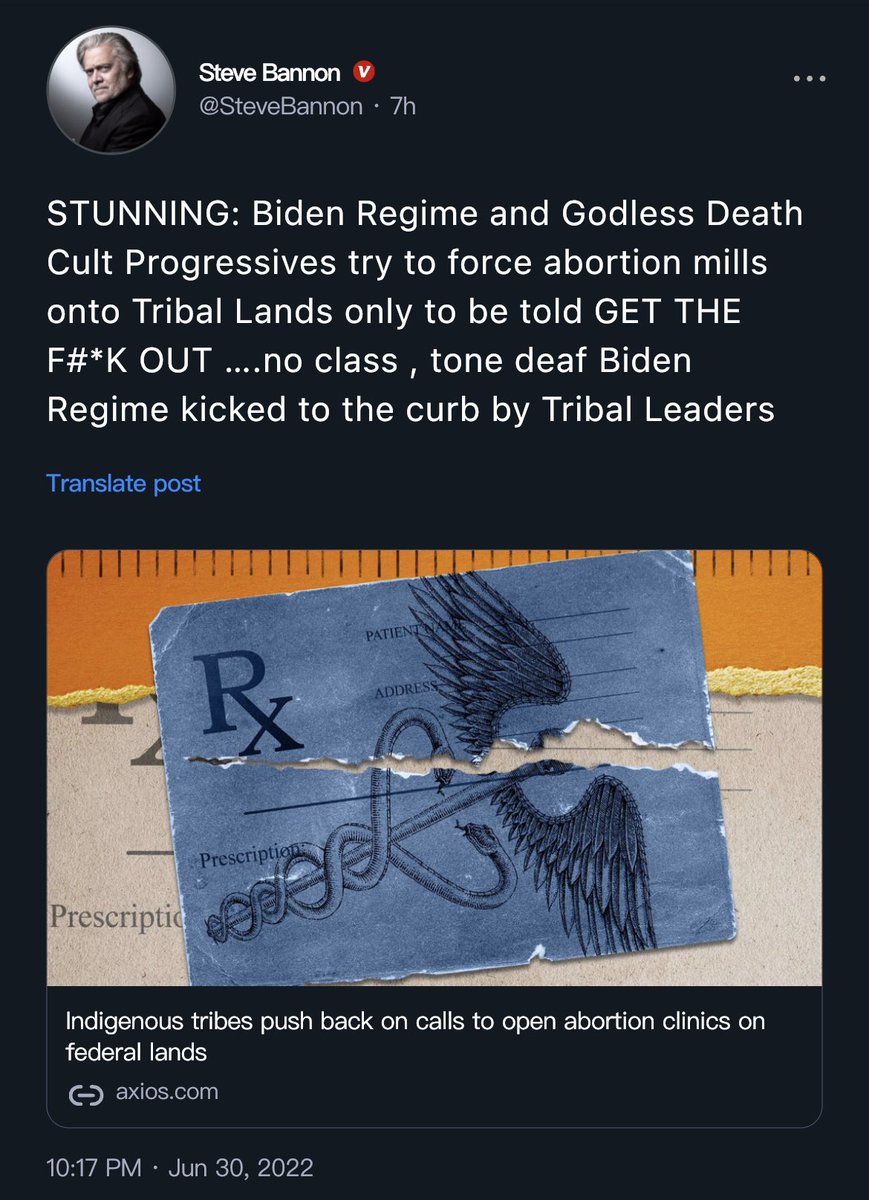 STUNNING: Biden Regime and Godless Death Cult Progressives try to force #abortion mills onto #TribalLands only to be told GET THE F#*K OUT ….no class , tone deaf Biden Regime kicked to the curb by Tribal Leaders  

axios.com/2022/06/30/abo…