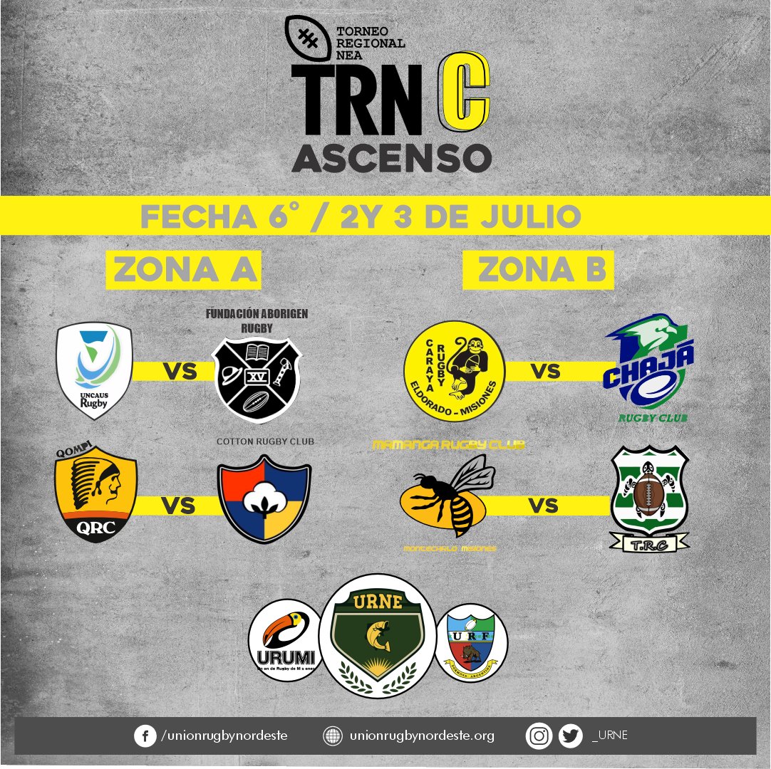 ➡️así se juega la fecha 6️⃣ del torneo Regional
NEA C Desarrollo
🕘los partidos son a las 15:00 hs
.
#Rugby #TRNEA #TorneoRegional #urne