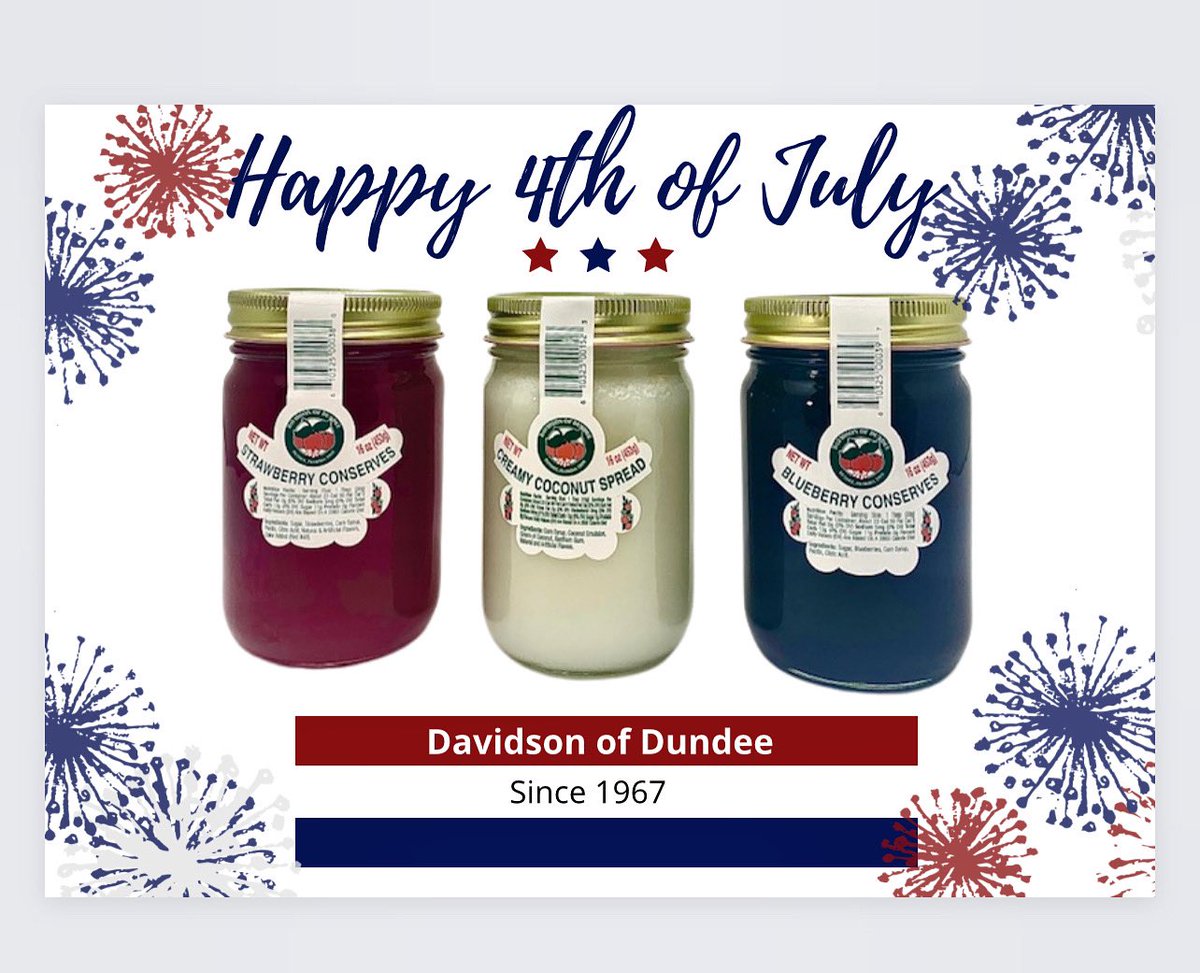 Davidson_Dundee's tweet photo. Red, White, and Blue. Marvelous colors for a marvelous holiday. 

Happy 4th of July from Davidson of Dundee!

We are closed Monday, 7/4. Please be safe, and enjoy your time with family and friends.

#july4th #happy4thofjuly #IndependenceDay https://t.co/Pu3VTFmMyl